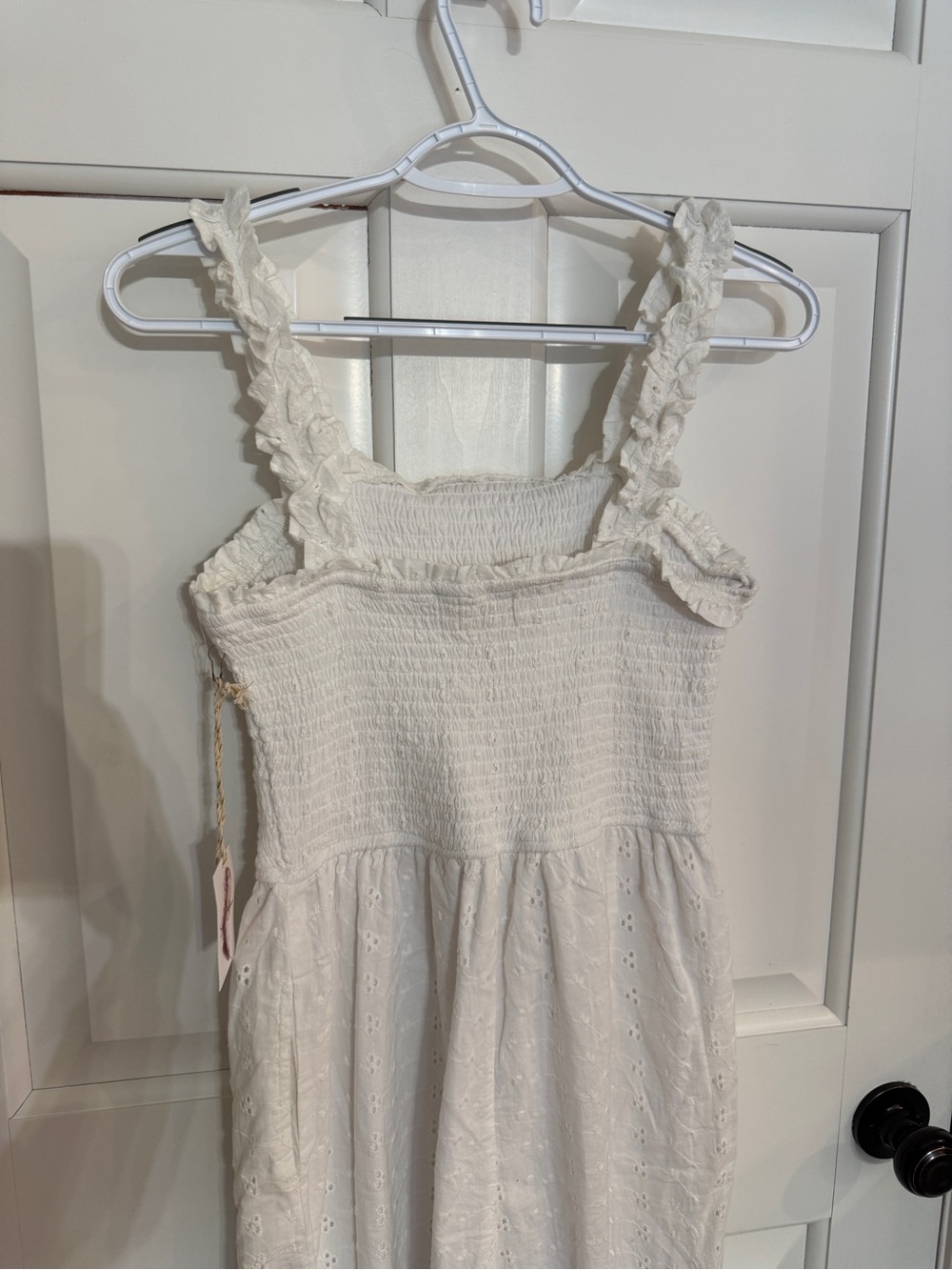 Jessica Simpson White Eyelet Smocked Strap Wide-Leg Jumpsuit - Picture 6 of 9